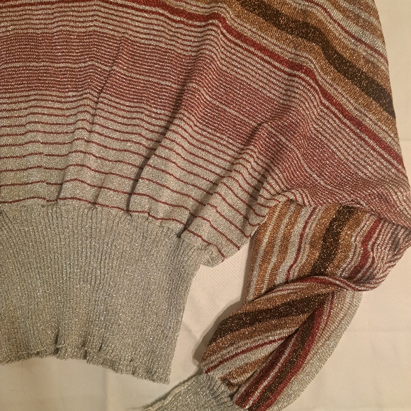 VTG Organically Grown By Arpeja Women's Striped Metallic Dolman Sleeve Top Sz L - Picture 14 of 15